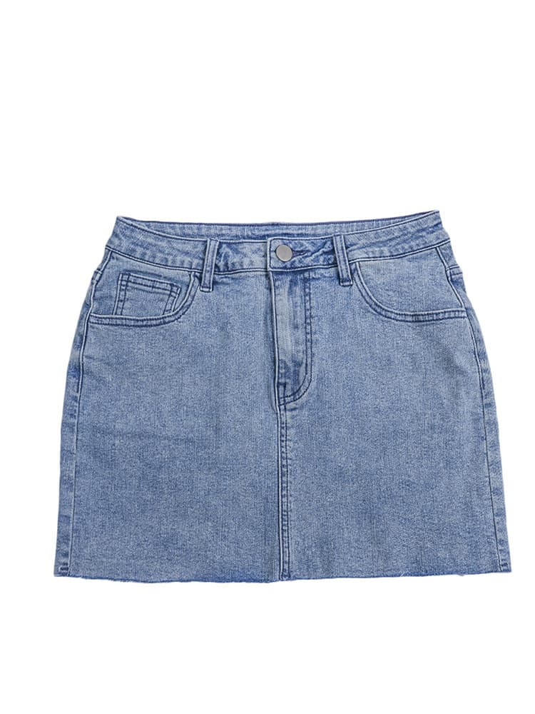 タイトスカート フリンジ裾デニムタイトスカート