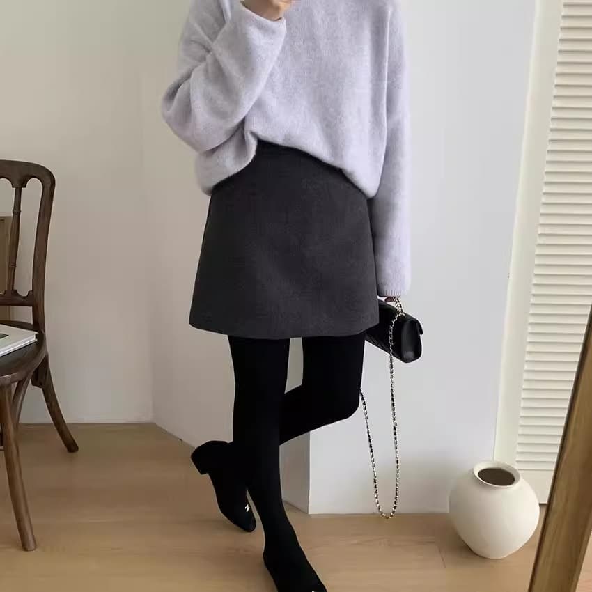 タイトスカート 上品ウール混台形シルエットミニタイトスカート