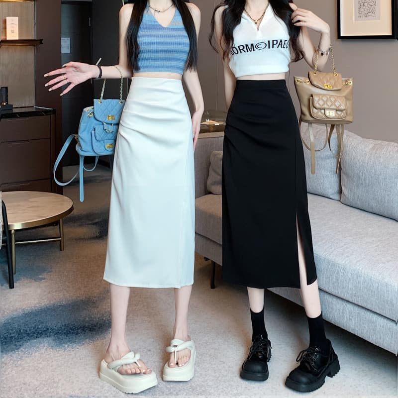 タイトスカート サイドスリット入りハイウエストタイトスカート