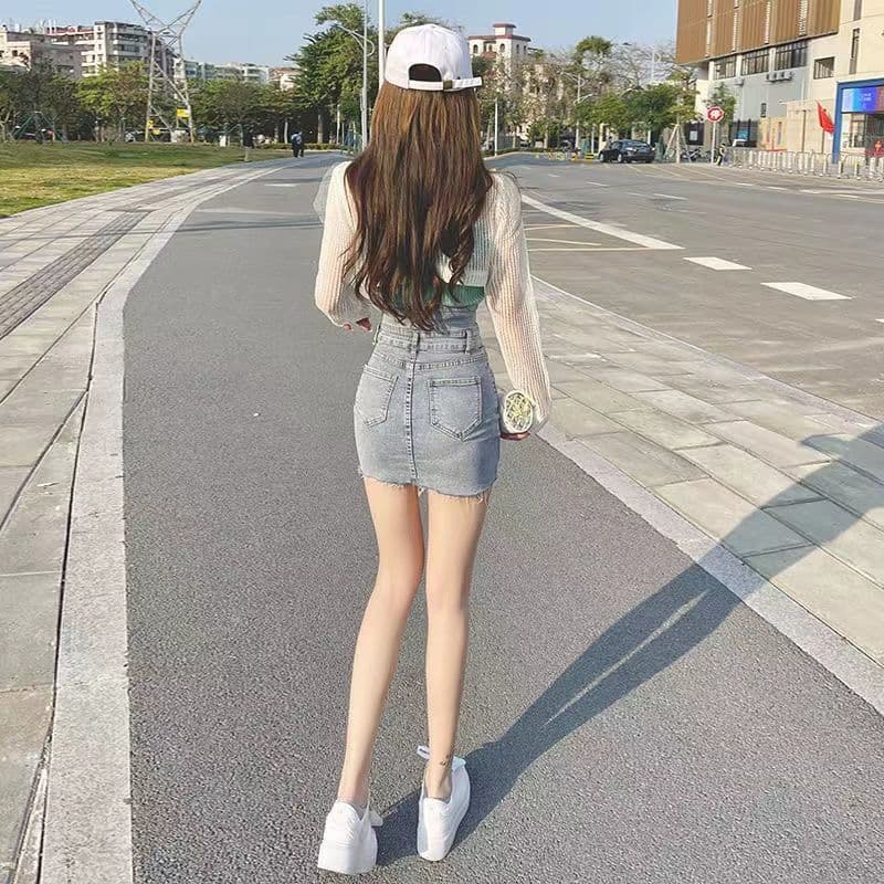 タイトスカート 腰高フロントボタンデニムタイトスカート