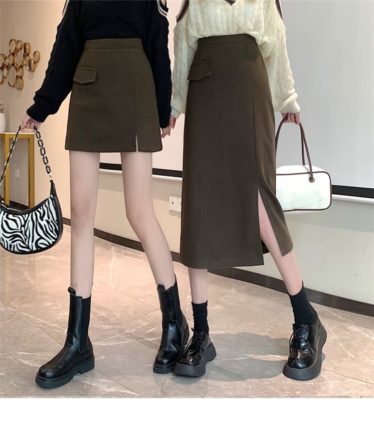 細見えハイウエスト秋冬ミニ&ロングタイトスカート