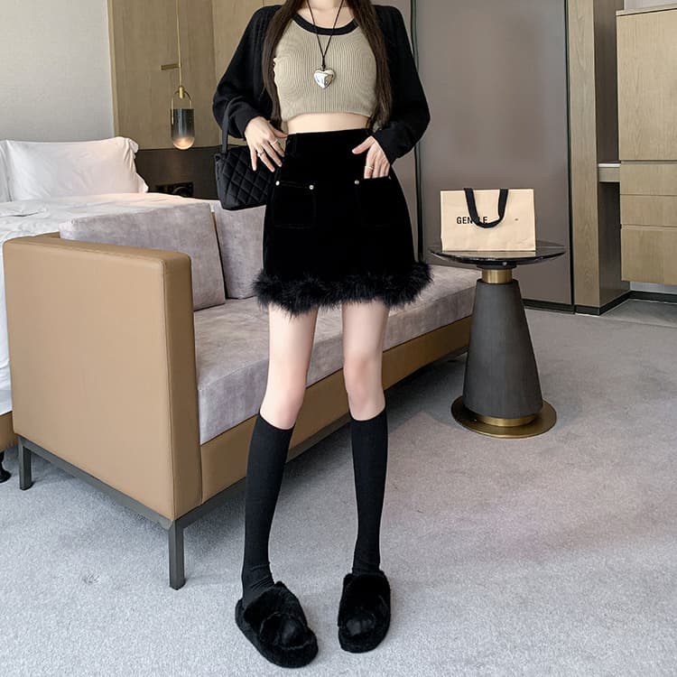 ファー付 ミニタイトスカート