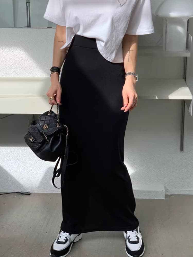 タイトスカート 美脚効果抜群ストレッチ素材マキシ丈タイトスカート