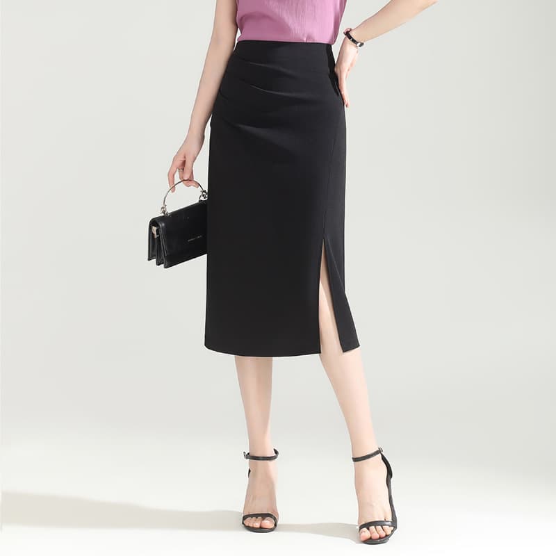 タイトスカート サイドスリット入りひざ丈タイトスカート