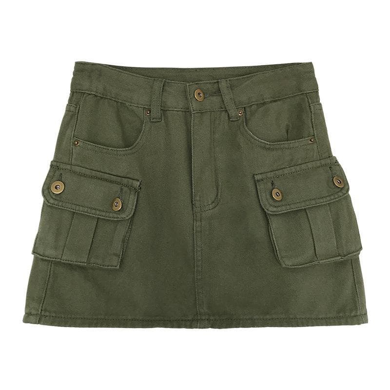 タイトスカート カーゴポケット付きデニム風タイトミニスカート