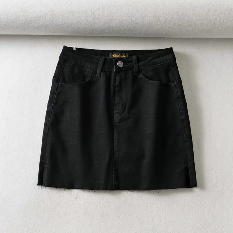 タイトスカート デニムフリンジ裾タイトミニスカート