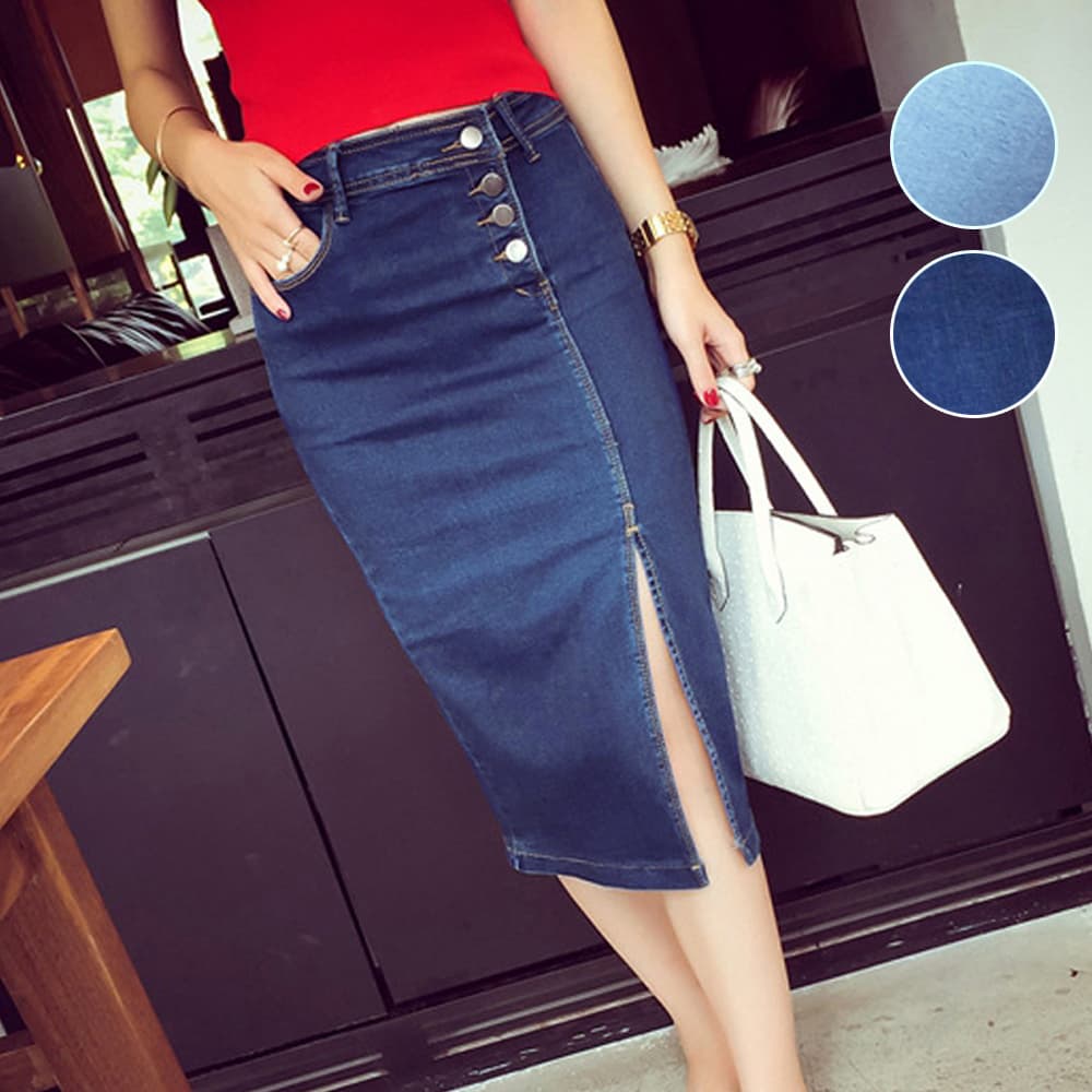 デニムロングスカート スリット入りタイトスカート