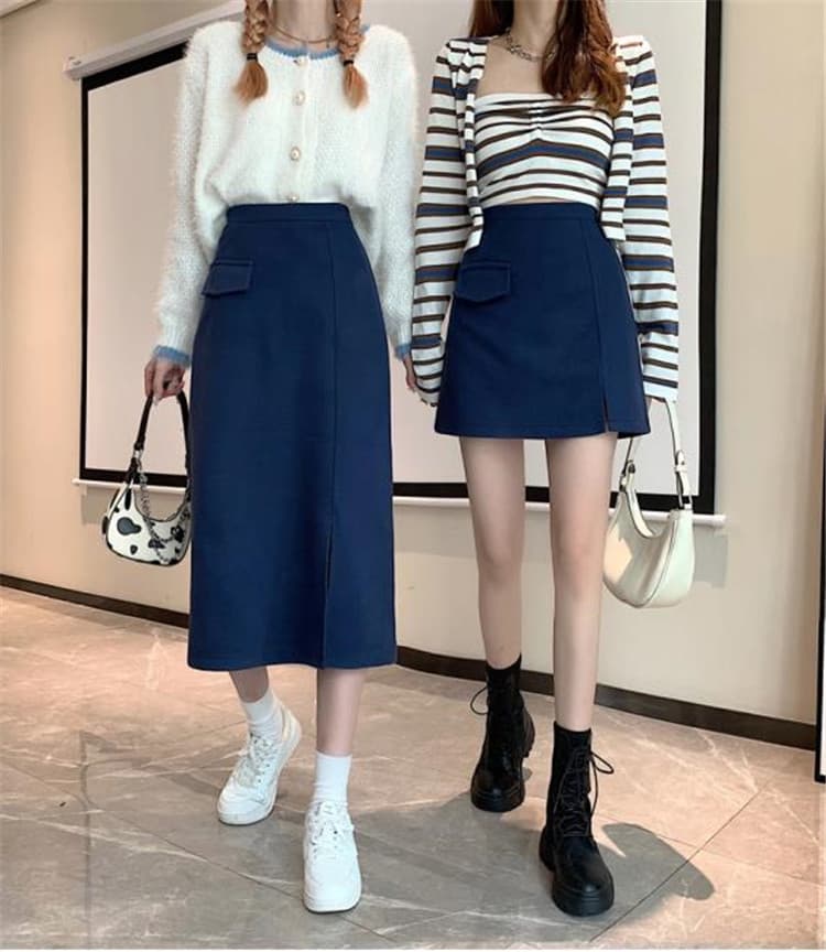 細見えハイウエスト秋冬ミニ&ロングタイトスカート