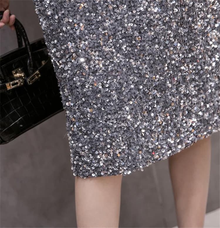 ひざ丈スパンコールハイウエストタイトスカート