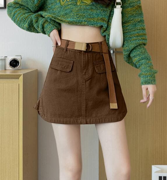 ハイウエストベルト付きミニタイトスカート
