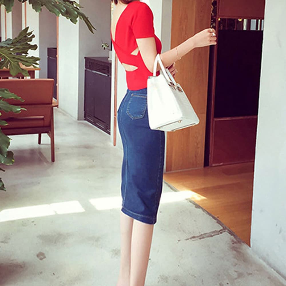 デニムロングスカート スリット入りタイトスカート