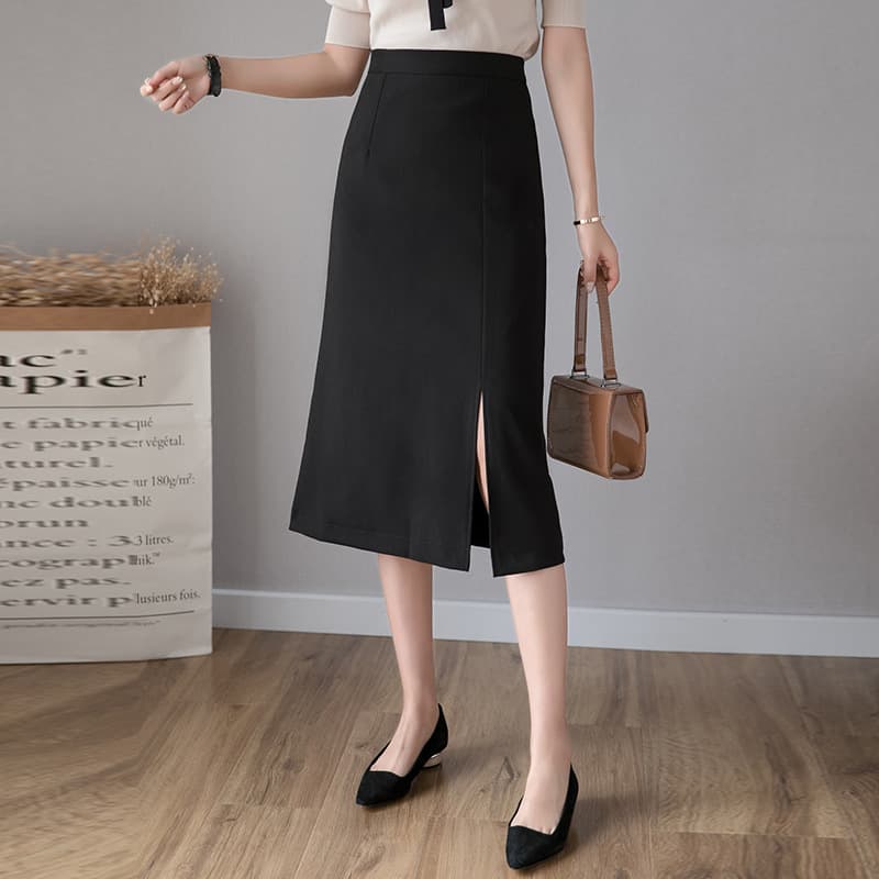 タイトスカート フロントスリット入りひざ丈タイトスカート