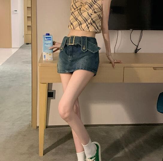 春の新生活レディースデニムハイウエストミニタイトスカート