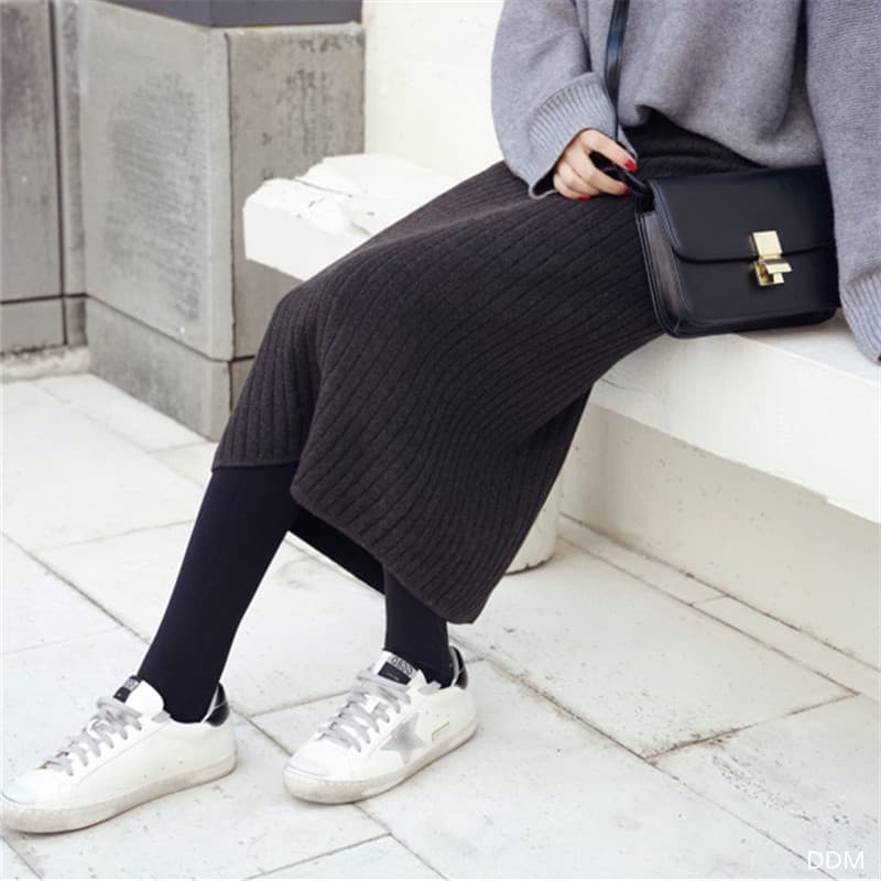 美脚ロング丈リブニットタイトスカート きれいめボトムス