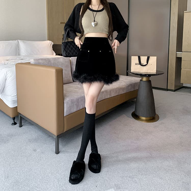 ファー付 ミニタイトスカート