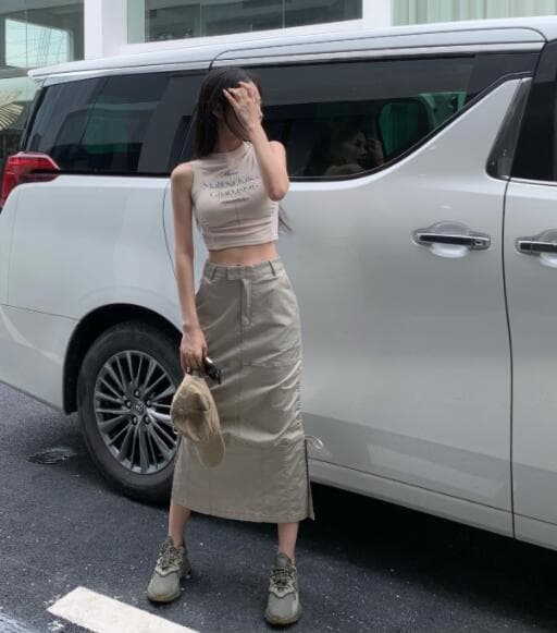 ハイウエストロングタイトスカート サイドスリット入り