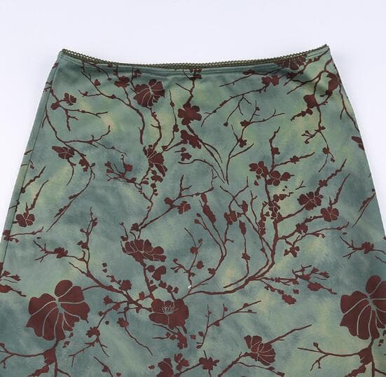 花柄ロング丈ハイウエストタイトスカート復古風