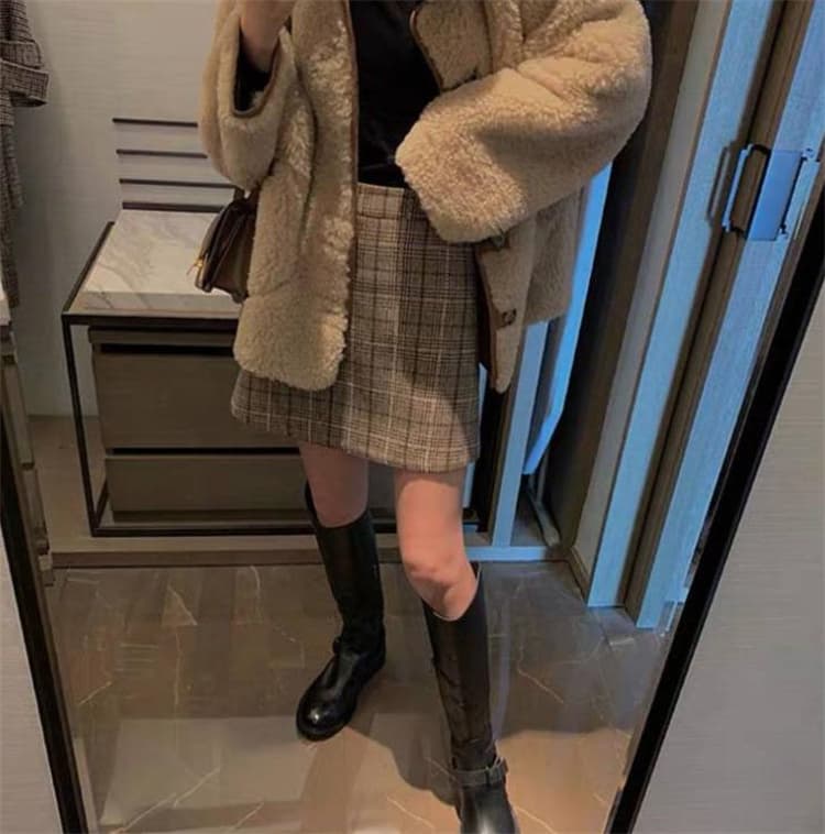 タイトスカート 大きいサイズ対応 格子縞ハイウエストミニスカート上品