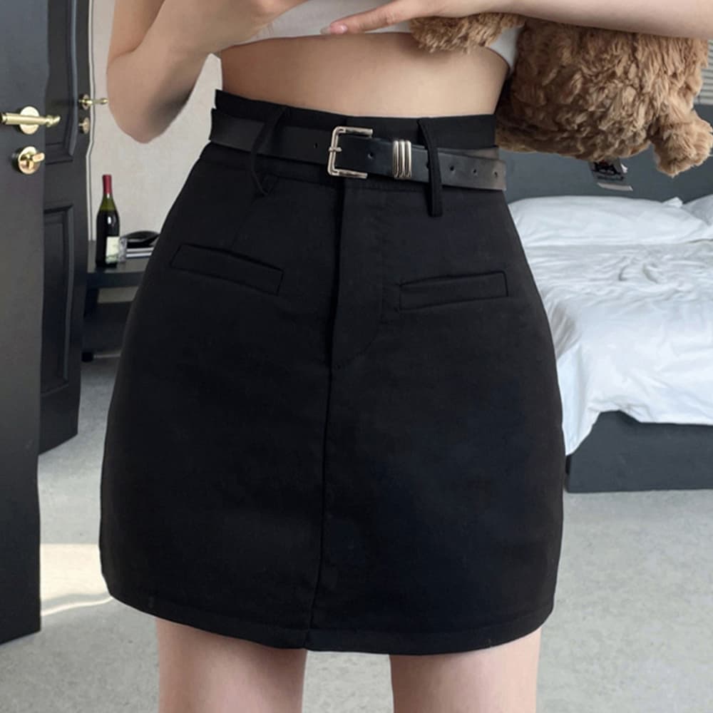 ベルト付きミニスカート 台形タイトスカート