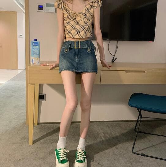 春の新生活レディースデニムハイウエストミニタイトスカート