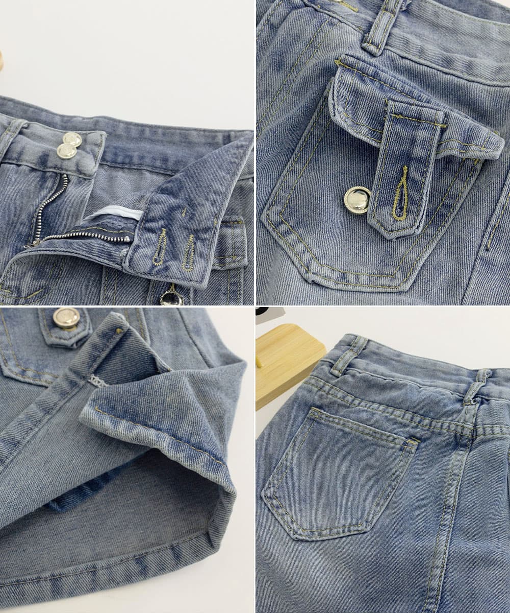 タイトスカート ハイウエストミニデニムスカート カーゴポケット付