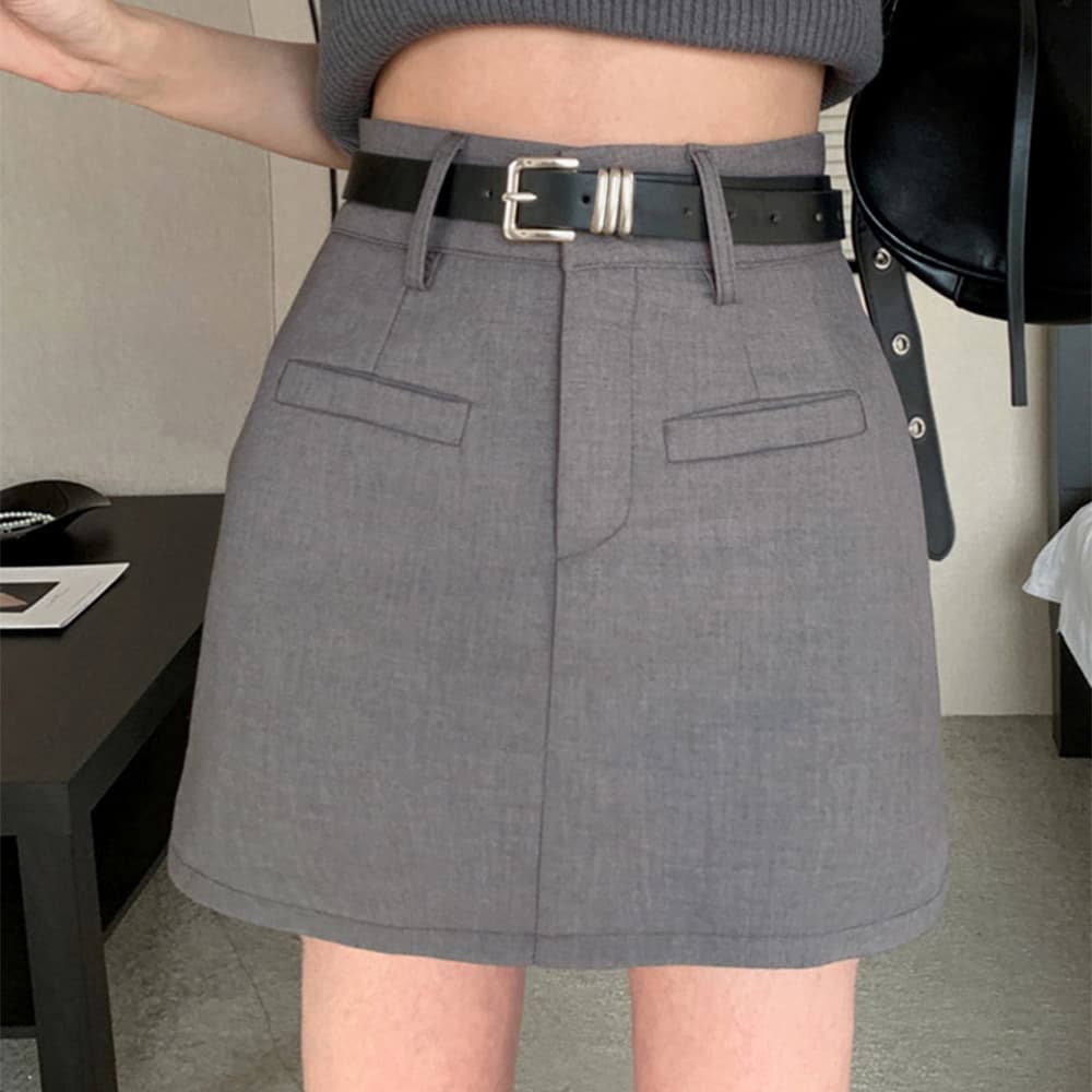 ベルト付きミニスカート 台形タイトスカート