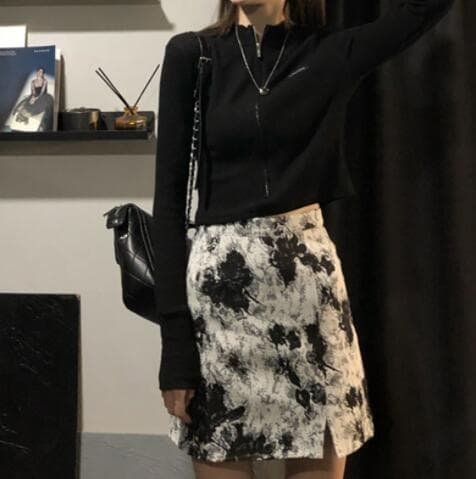 花柄ハイウエストミニタイトスカート