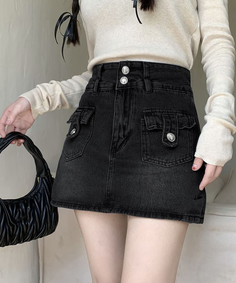 タイトスカート ハイウエストミニデニムスカート カーゴポケット付