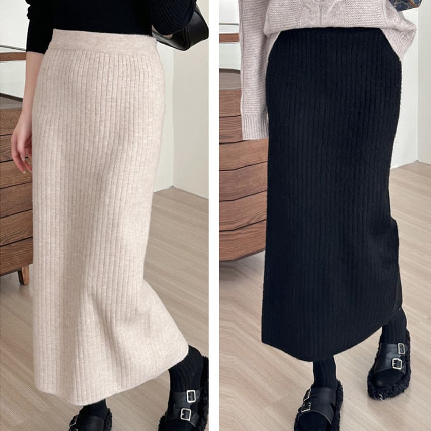 リブニットロングタイトスカート美脚きれいめボトムス