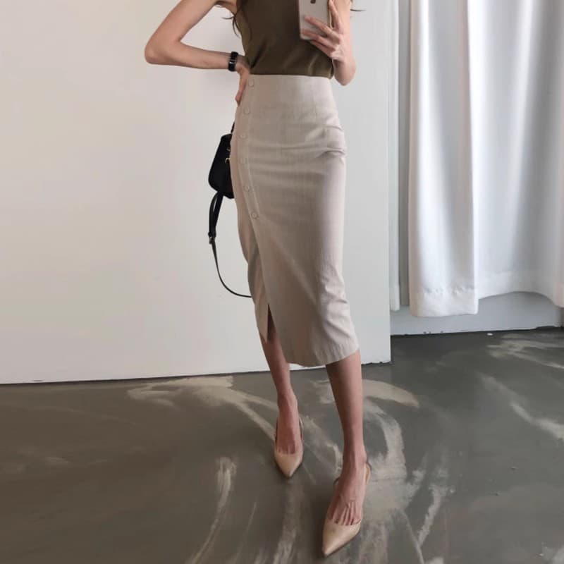 タイトスカート フロントボタンサイドスリット入りタイトスカート
