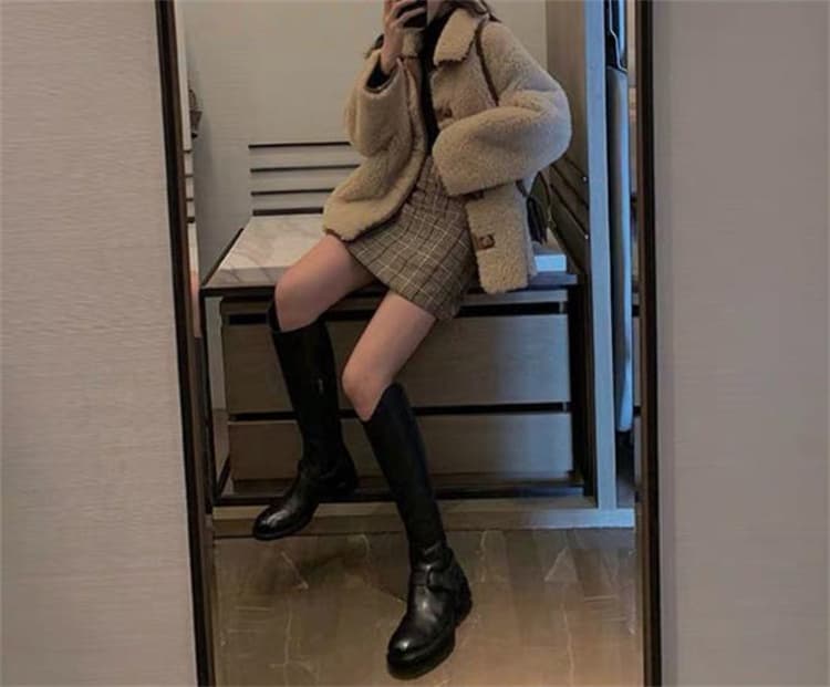 タイトスカート 大きいサイズ対応 格子縞ハイウエストミニスカート上品