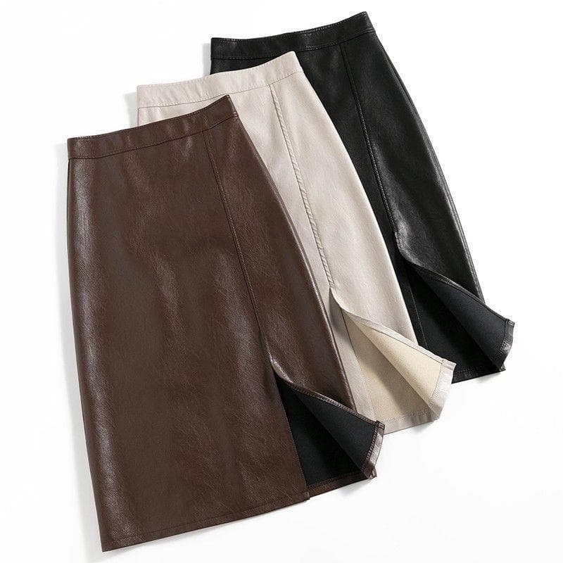 タイトスカート レザー調サイドスリット入りタイトスカート