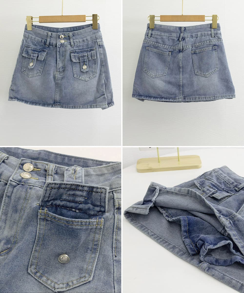 タイトスカート ハイウエストミニデニムスカート カーゴポケット付