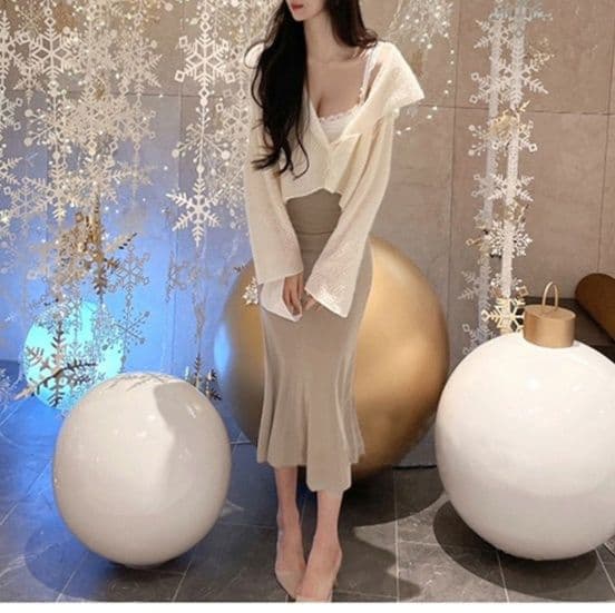 タイトスカート 体型美人見せニットタイトスカートロング丈