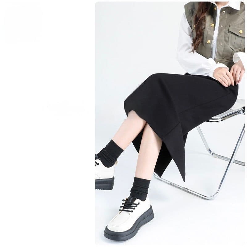 タイトスカート サイドスリット入りゆったりシルエットロング丈スカート