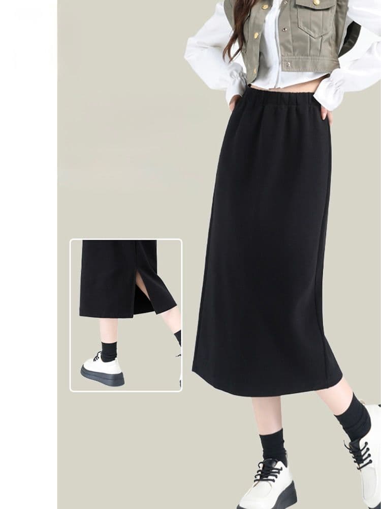 タイトスカート サイドスリット入りゆったりシルエットロング丈スカート