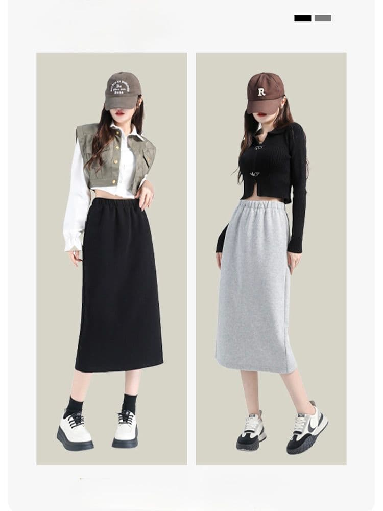 タイトスカート サイドスリット入りゆったりシルエットロング丈スカート