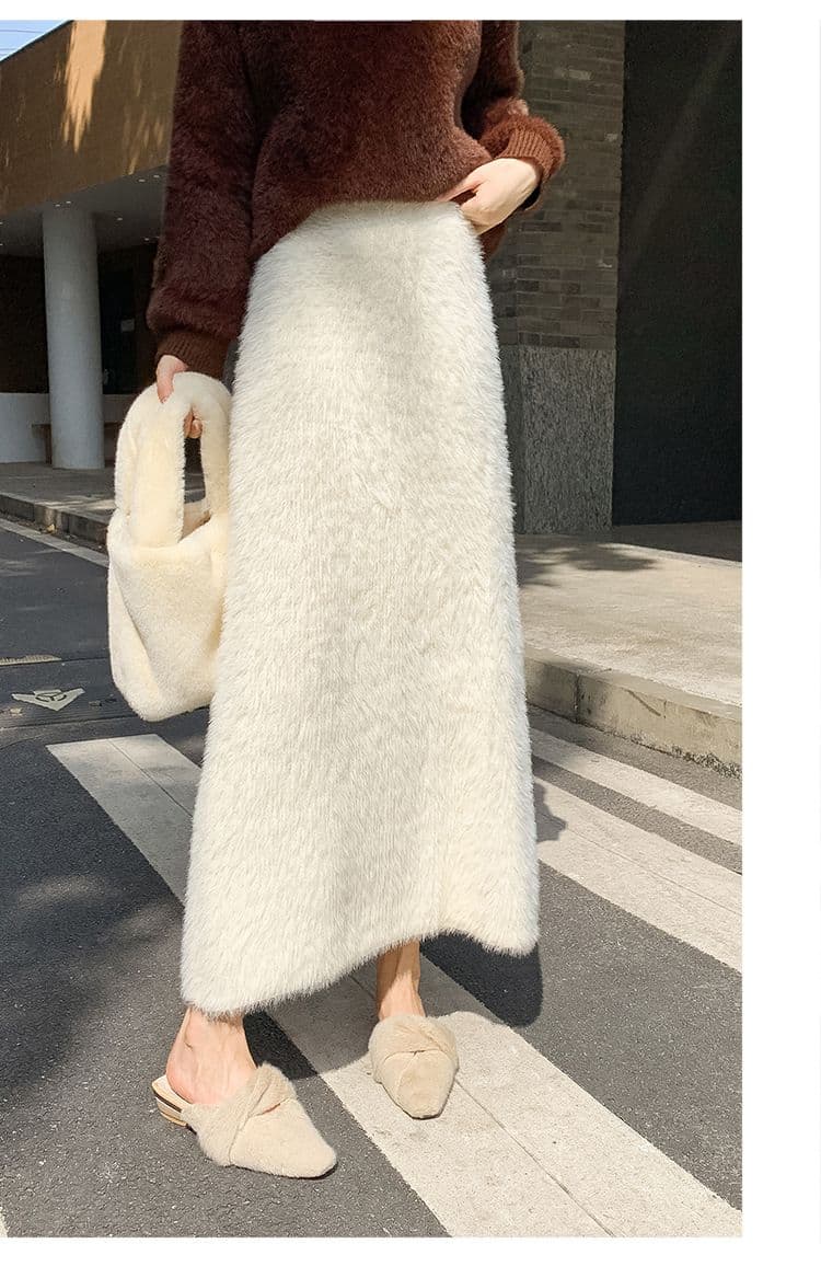 タイトスカート ふわふわモヘア風ウール素材ロング丈タイトスカート