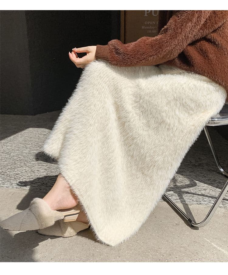 タイトスカート ふわふわモヘア風ウール素材ロング丈タイトスカート