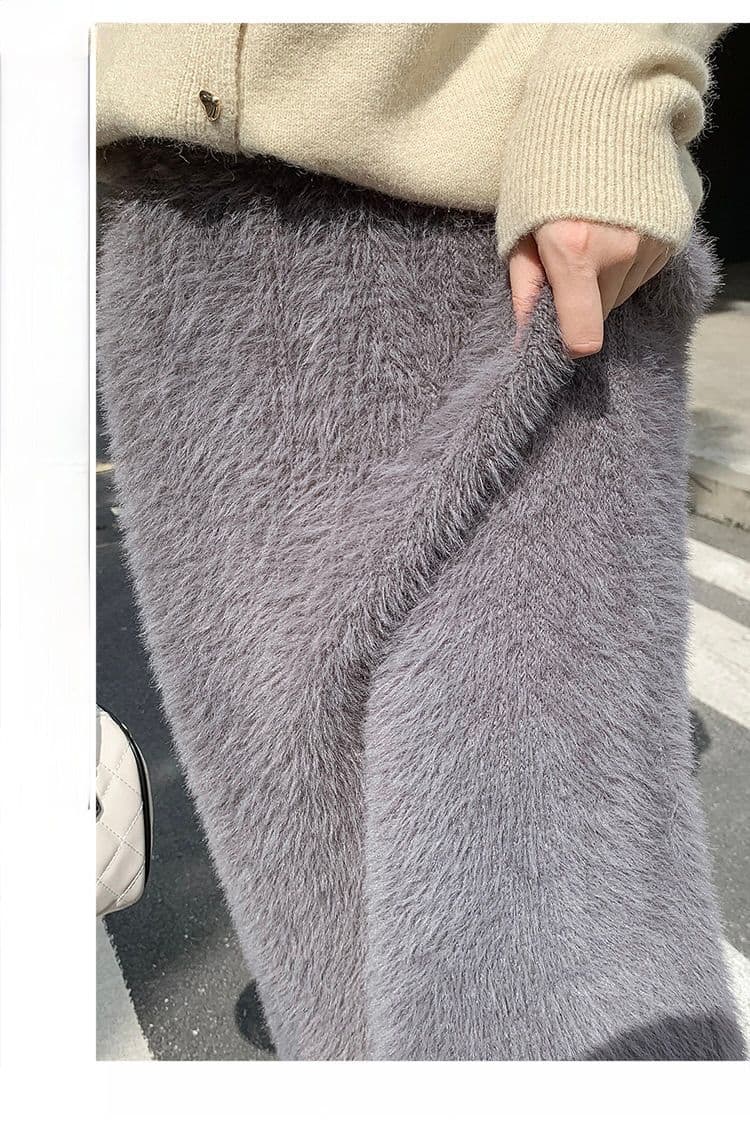 タイトスカート ふわふわモヘア風ウール素材ロング丈タイトスカート