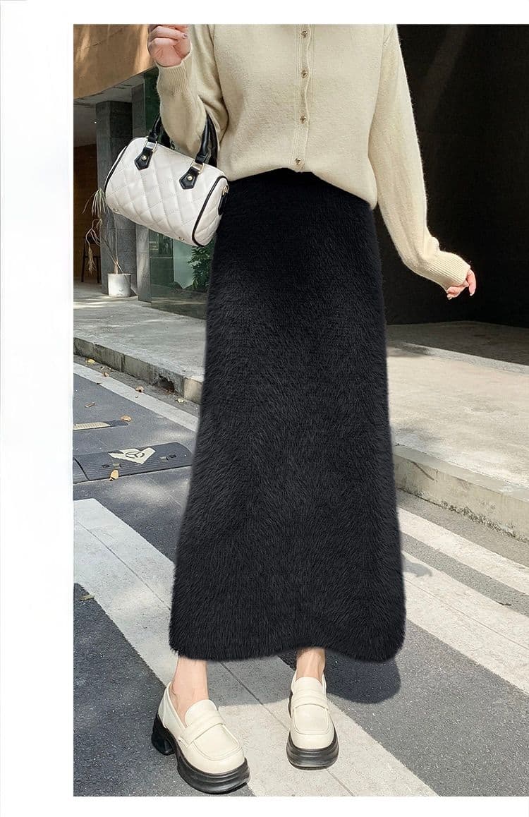 タイトスカート ふわふわモヘア風ウール素材ロング丈タイトスカート