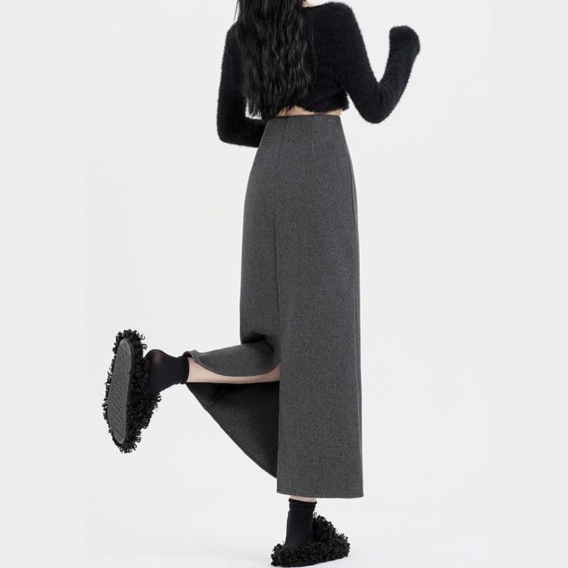 タイトスカート 上品な大人女性のウール混紡ロングタイトスカート