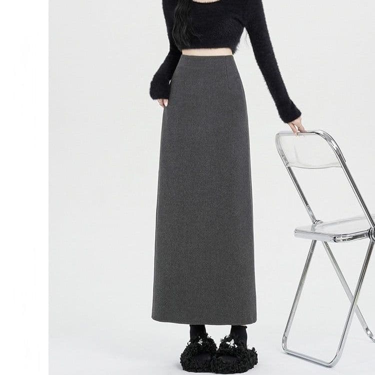 タイトスカート 上品な大人女性のウール混紡ロングタイトスカート