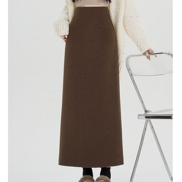 タイトスカート 上品な大人女性のウール混紡ロングタイトスカート
