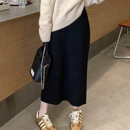 タイトスカート ニット素材美脚タイトスカートロング丈