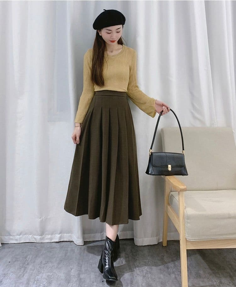 タイトスカート 上品プリーツタイトスカート秋冬ロング丈