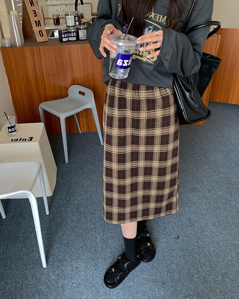 タイトスカート クラシック格子柄タイトロングスカート