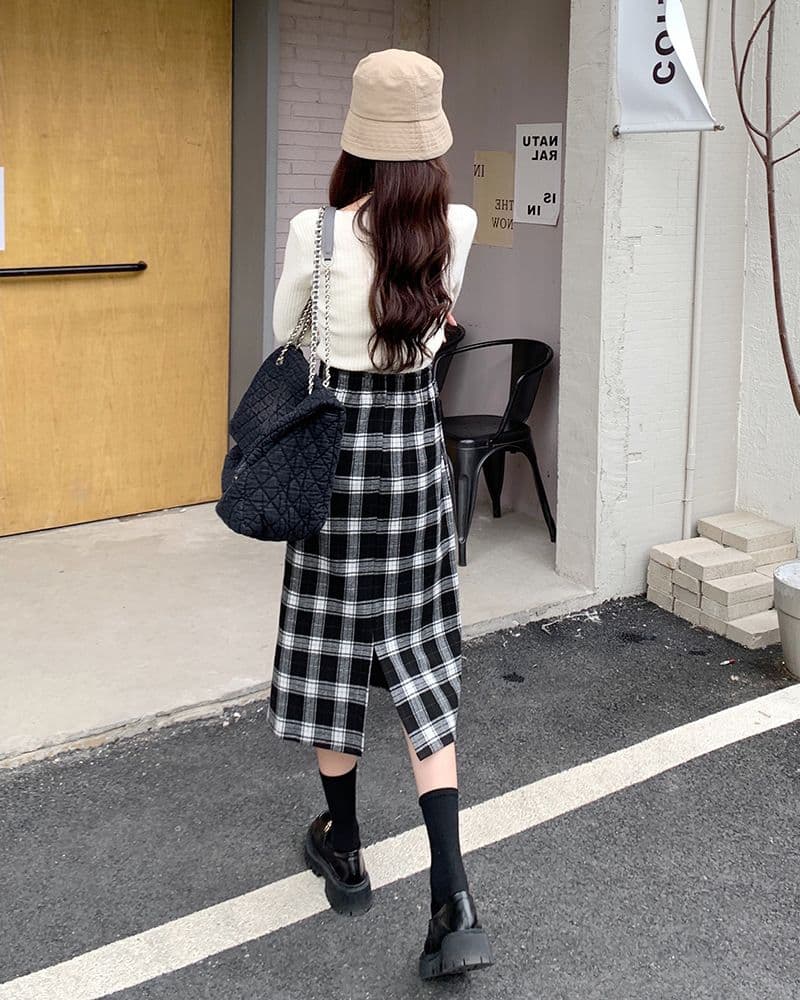 タイトスカート クラシック格子柄タイトロングスカート