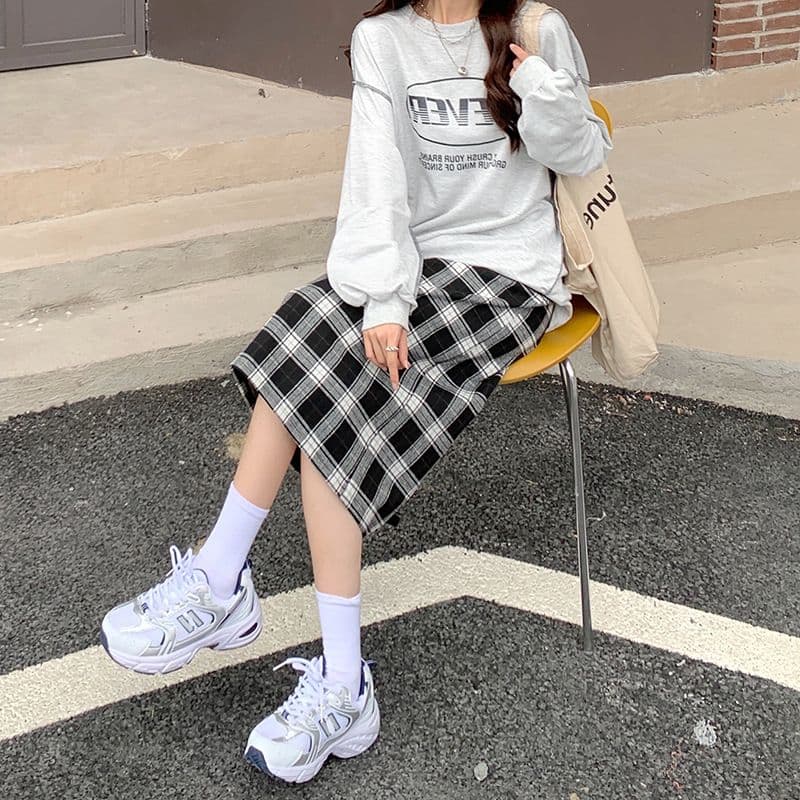 タイトスカート クラシック格子柄タイトロングスカート