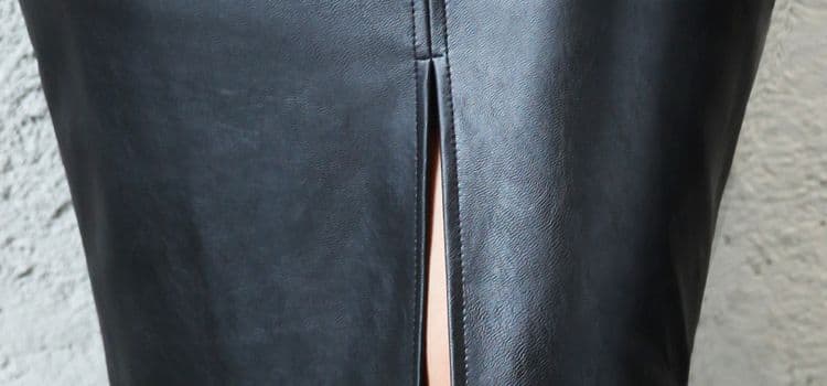 タイトスカート 合成皮革スリット入りひざ丈ペンシルスカート